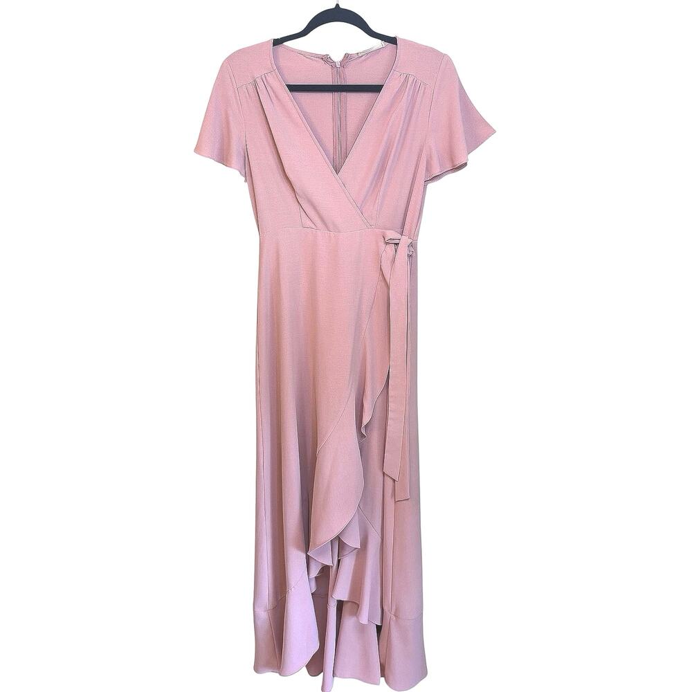 Altar’d State Hi Lo Pink Blush Maxi Dress Tie Waist Flutter Cap Sleeve Women’s M